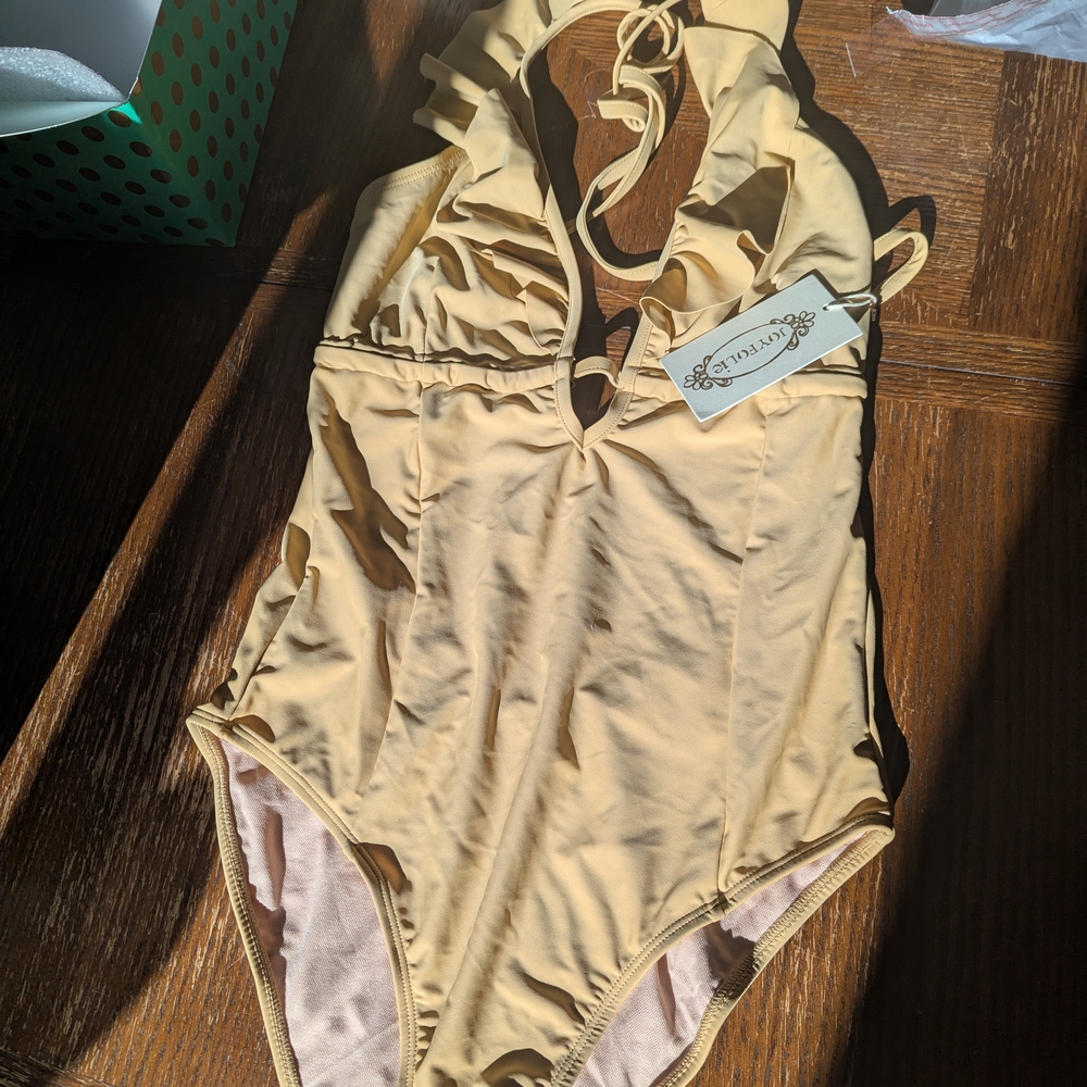 Joyfolie Cream Swimsuit with Ruffles